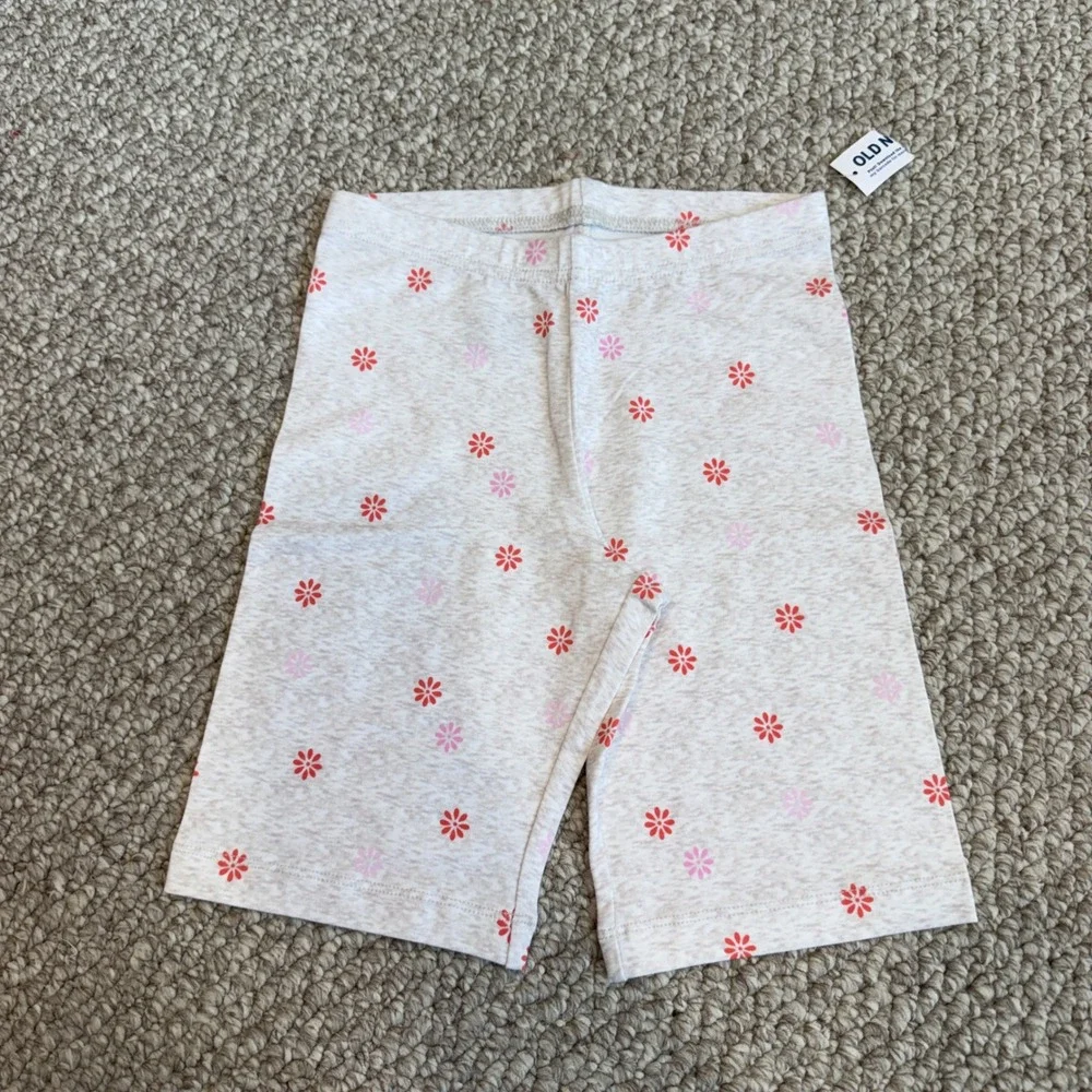Old Navy Girls Heathered Oatmeal Floral‎ Daisy Biker Shorts Size L 10-12 NWT